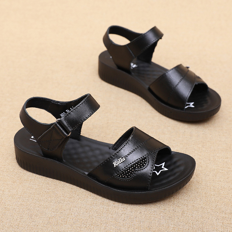 Formal Women Daily Wear Sandals - Czarne skórzane sandały damskie z paskiem