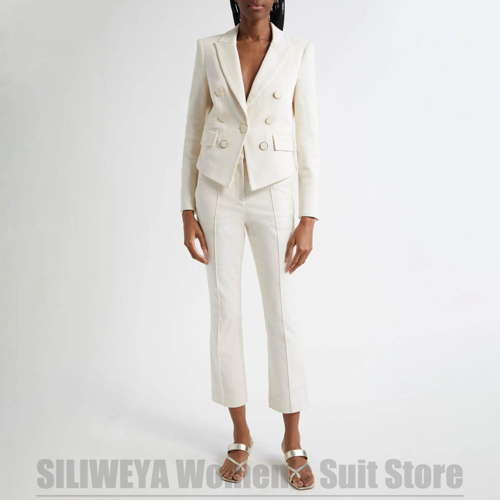 Women Formal Wear For Meeting - Damski garnitur dwuczęściowy, modny, dwurzędowy, jednolity