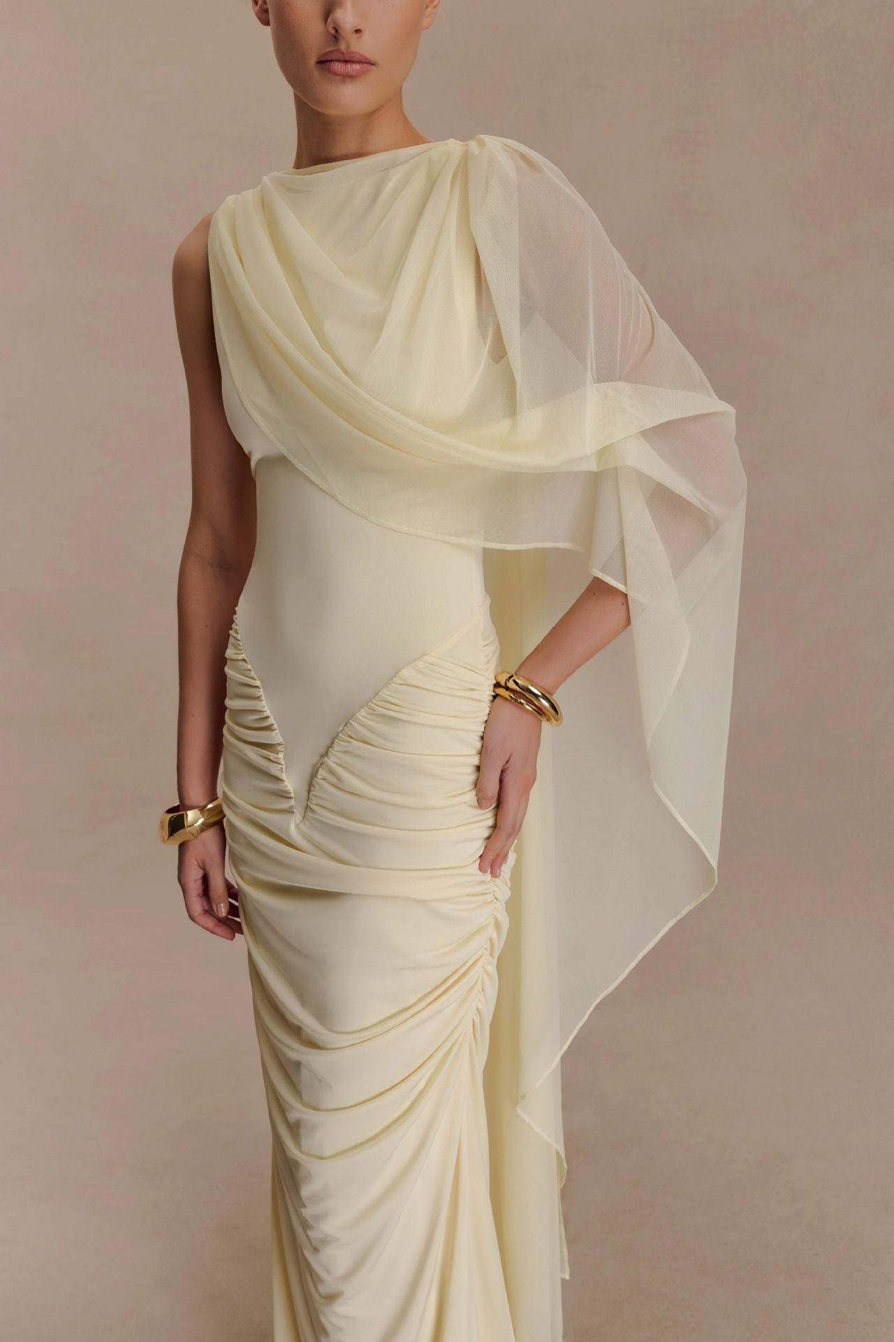 Women'S Holiday Formal Wear - Żółta Sukienka Wieczorowa Damska z Asymetrycznym