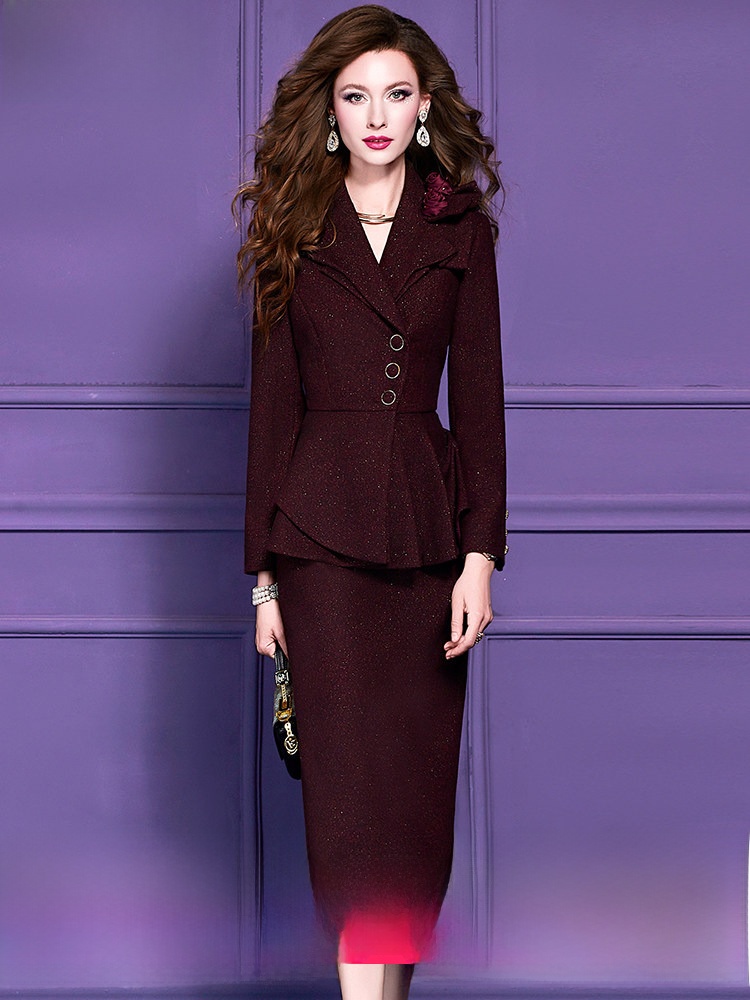Tailored Coat Wool - Damski zimowy komplet z mieszanki wełny: