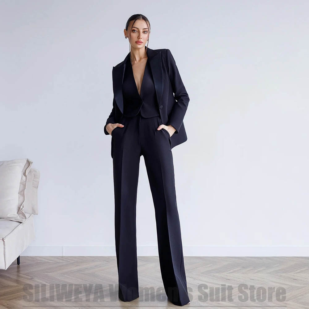 Women Formal Wear For Meeting - Damski 3-częściowy garnitur: marynarka, kamizelka i