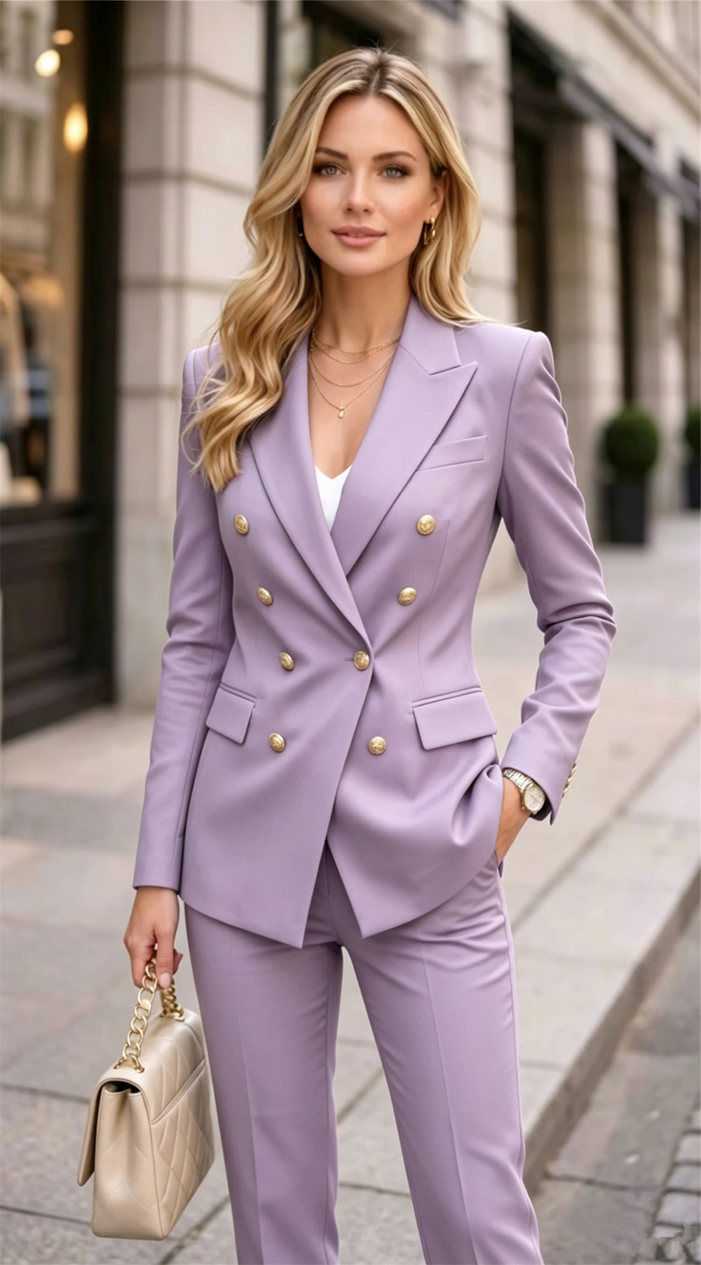 Blazer Set Women Formal - Lawendowy damski dwuczęściowy garnitur formalny do