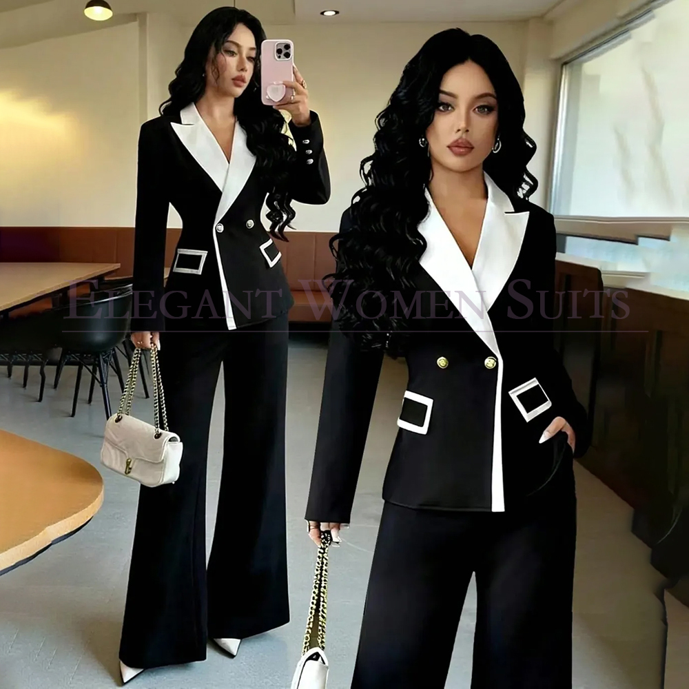 Blazer Set Women Formal - Luksusowe czarne damskie garnitury dwuczęściowe: marynarka