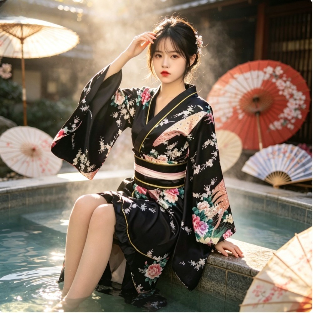 Women Formal Wear Photoshoot - Damskie czerwone kimono yukata, klasyczna japońska