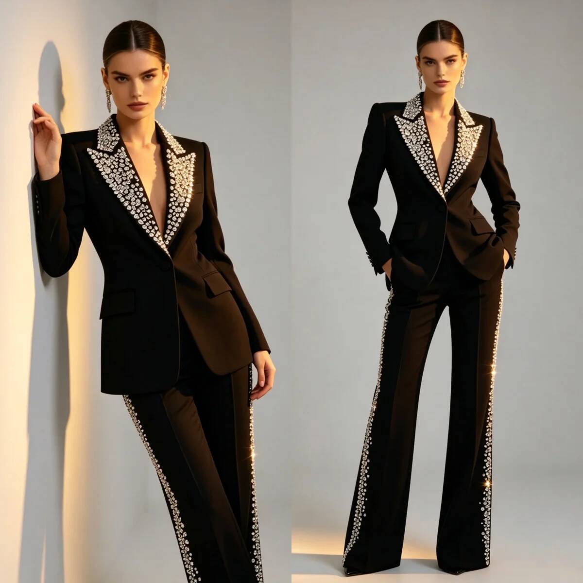 Women'S Formal Wear Plus Size - Kryształowe Kryształy Moda Dwuczęściowe Garnitury z
