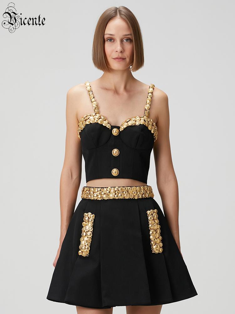 Women'S Holiday Formal Wear - Czarny dwuczęściowy zestaw VC: sukienka z