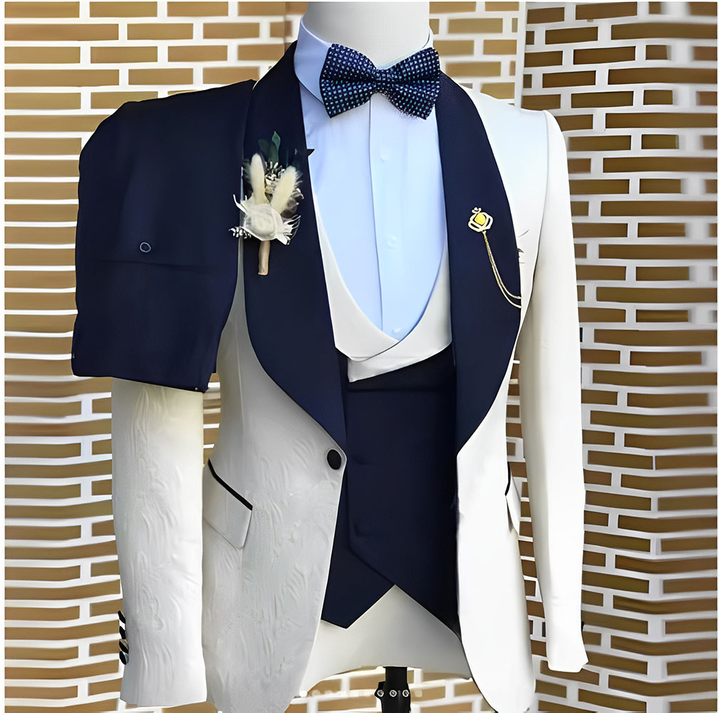 Tailored Coat Wool - Eleganckie białe żakardowe garnitury męskie na