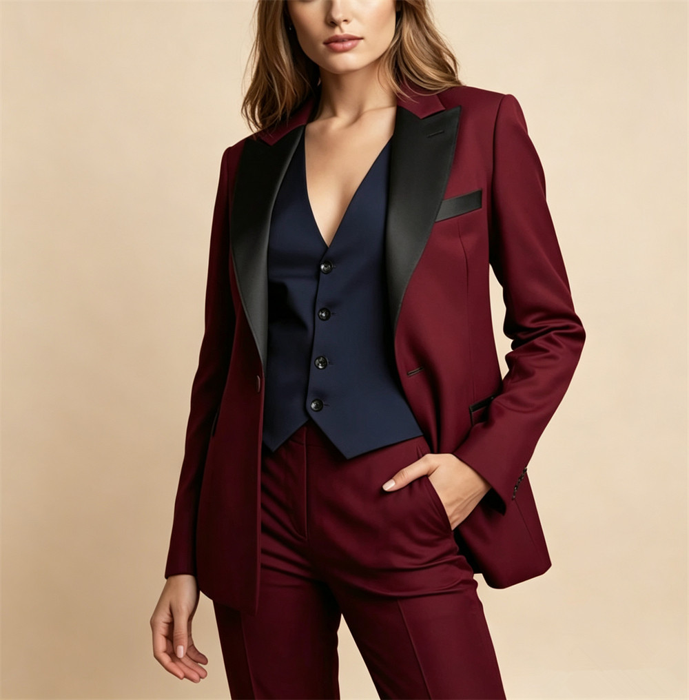 Women Formal Wear Vest - Eleganckie bordowe damskie garnitury 3-częściowe, stroje