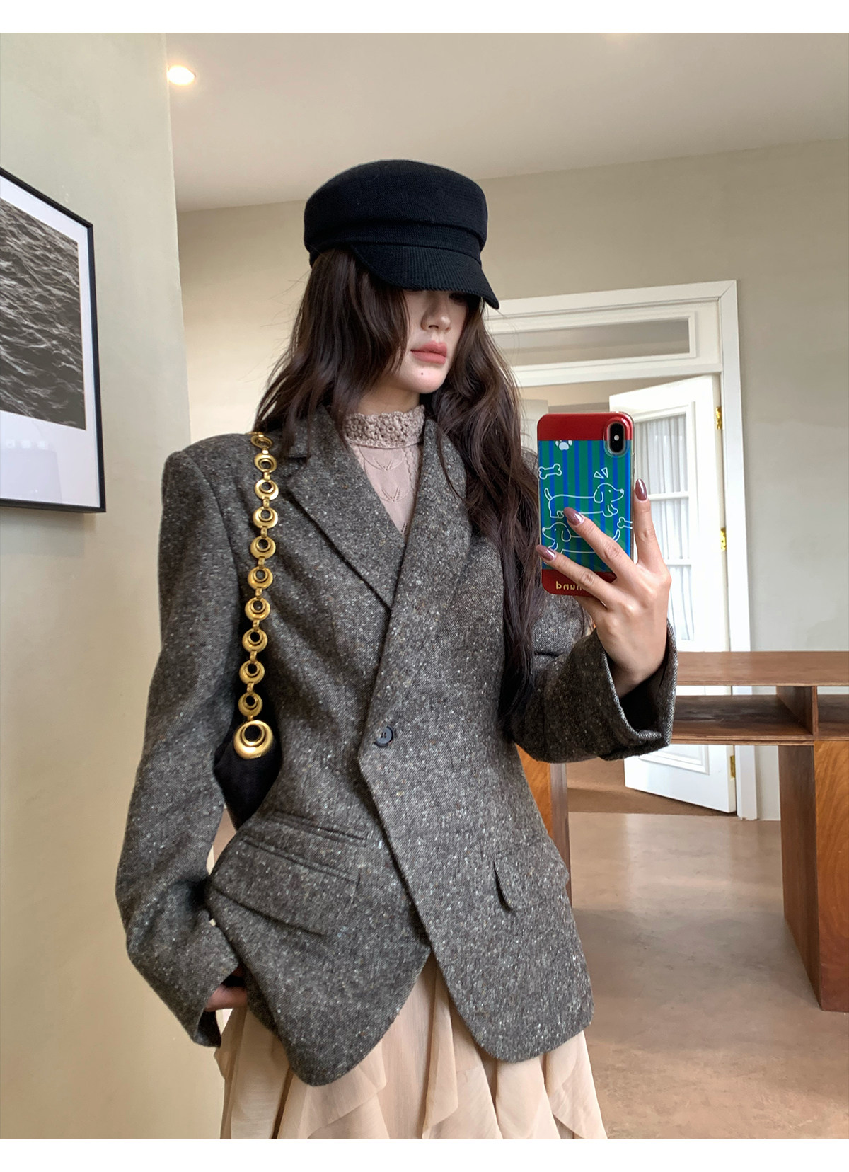 Tailored Coat Wool - 【MAR】Damska, szara, wełniana marynarka w stylu