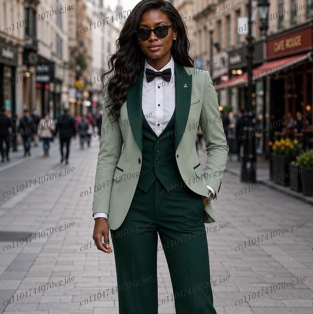 Blazer Set Women Formal - Zielony miętowy i ciemnozielony elegancki damski