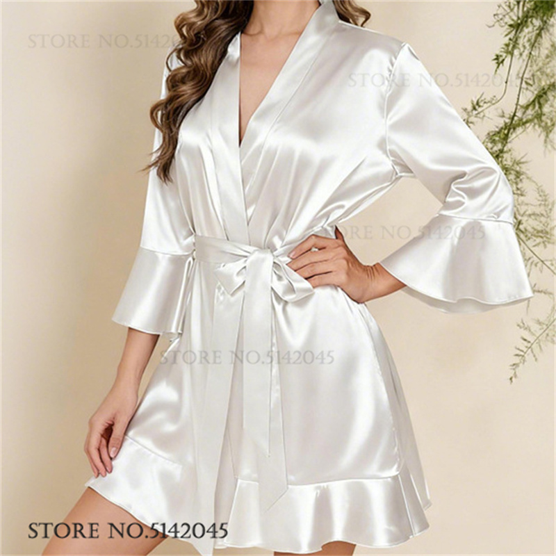Women'S Formal Wear Wedding - Jedwabna satynowa biała szata ślubna, seksowna