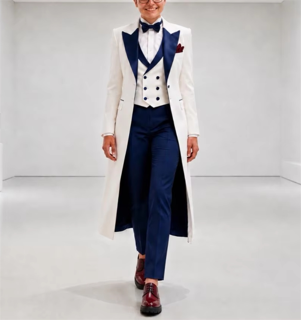 Women'S Formal Wear Wedding - Granatowo-biała damska marynarka, elegancki, dopasowany strój