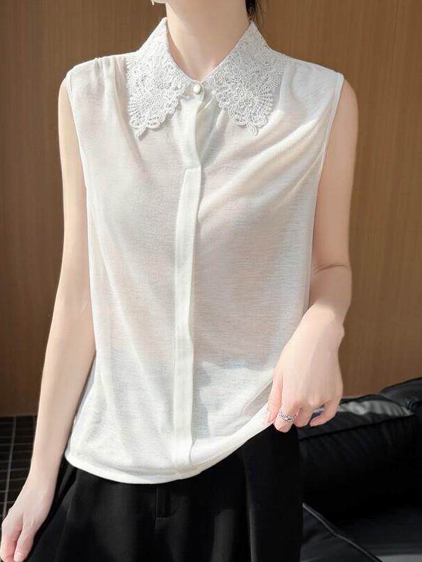 Women Formal Wear Vest - Koszulka damska bez rękawów z koronkowym