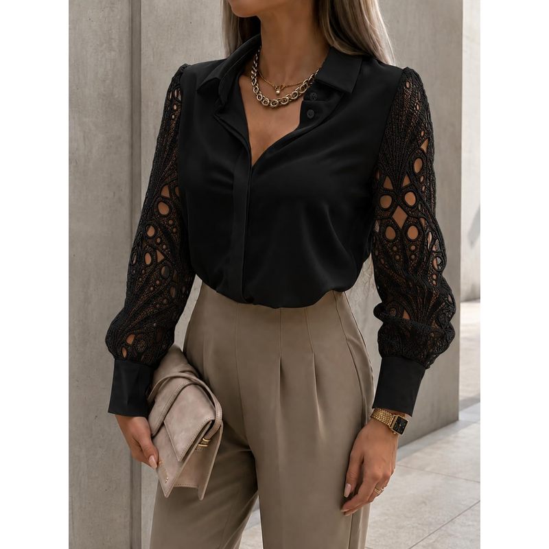 Women Formal Wear For Meeting - Damska satynowa bluzka zapinana na guziki,