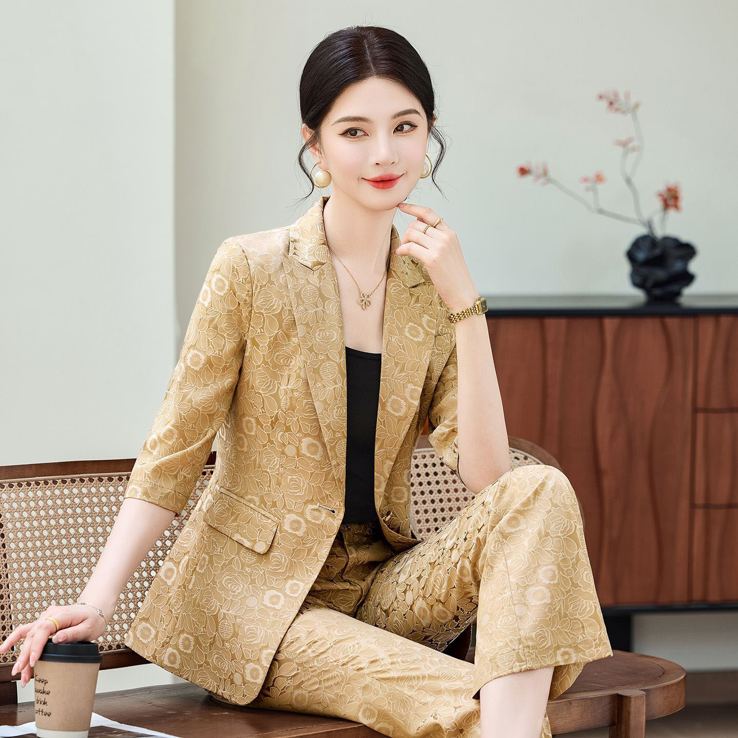 Modny morelowy garnitur damski – Women Formal Wear With Blazer recenzja i cena