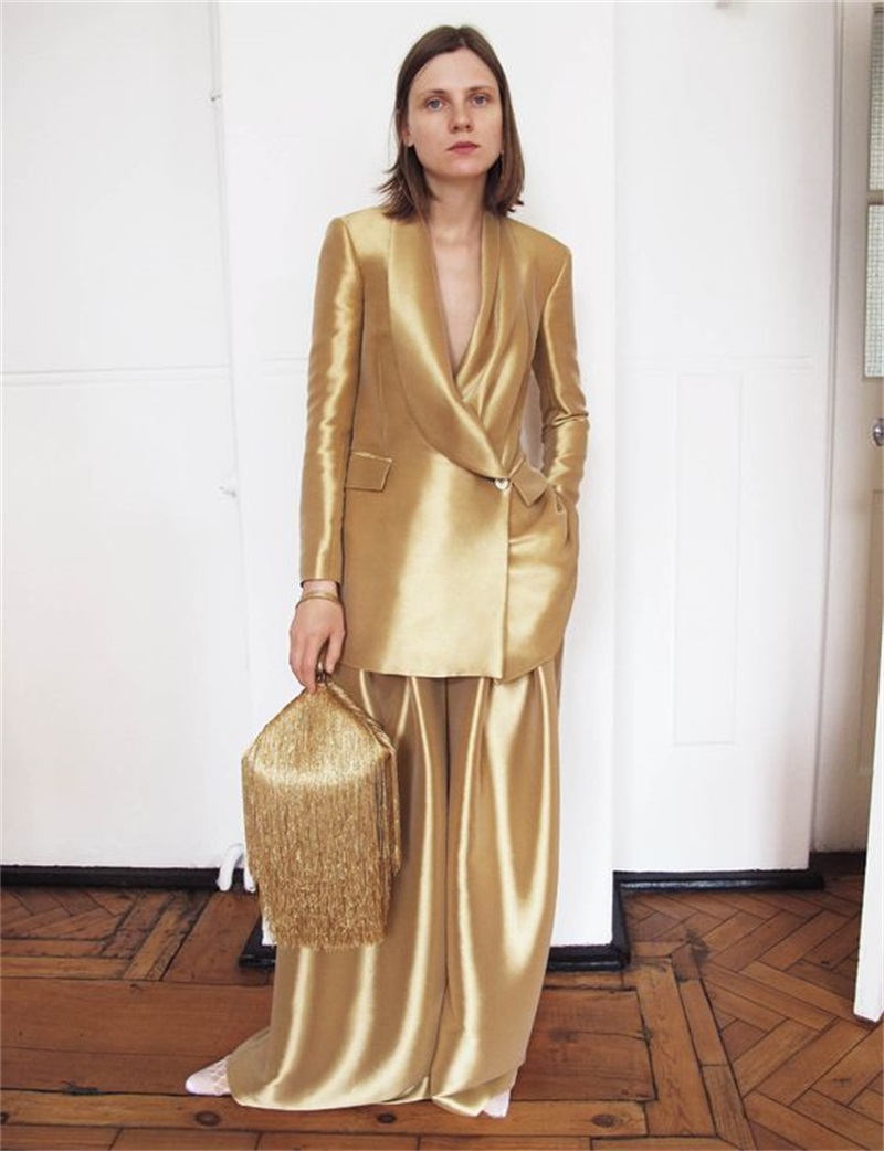 Złoty jedwabny satynowy garnit – Women'S Formal Wear For A Wedding recenzja i cena