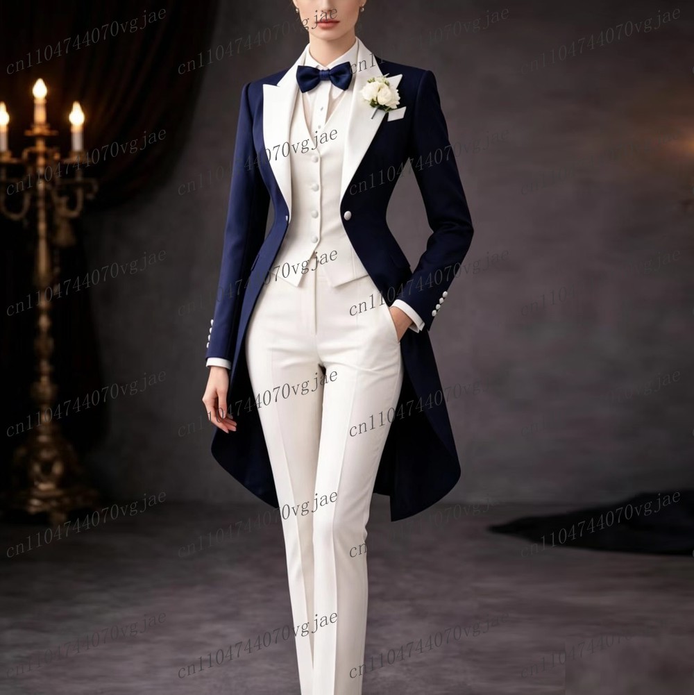 Granatowo-biały długi damski g – Blazer Set Women Formal recenzja i cena