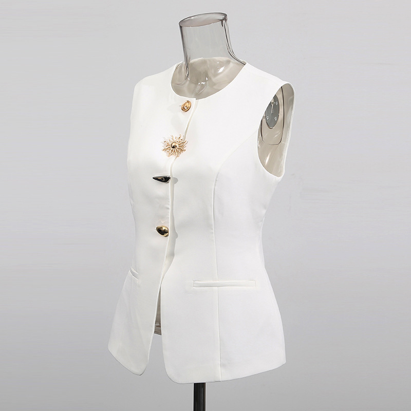Biała kamizelka z okrągłym dek – Women Formal Wear Vest recenzja i cena