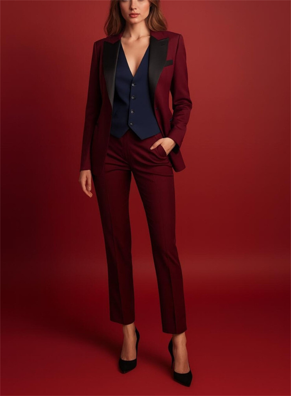 Eleganckie bordowe damskie gar – Women Formal Wear Vest recenzja i cena