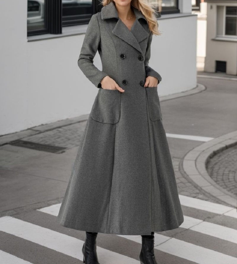 Damska szara długa kurtka wełn – Tailored Coat Wool recenzja i cena
