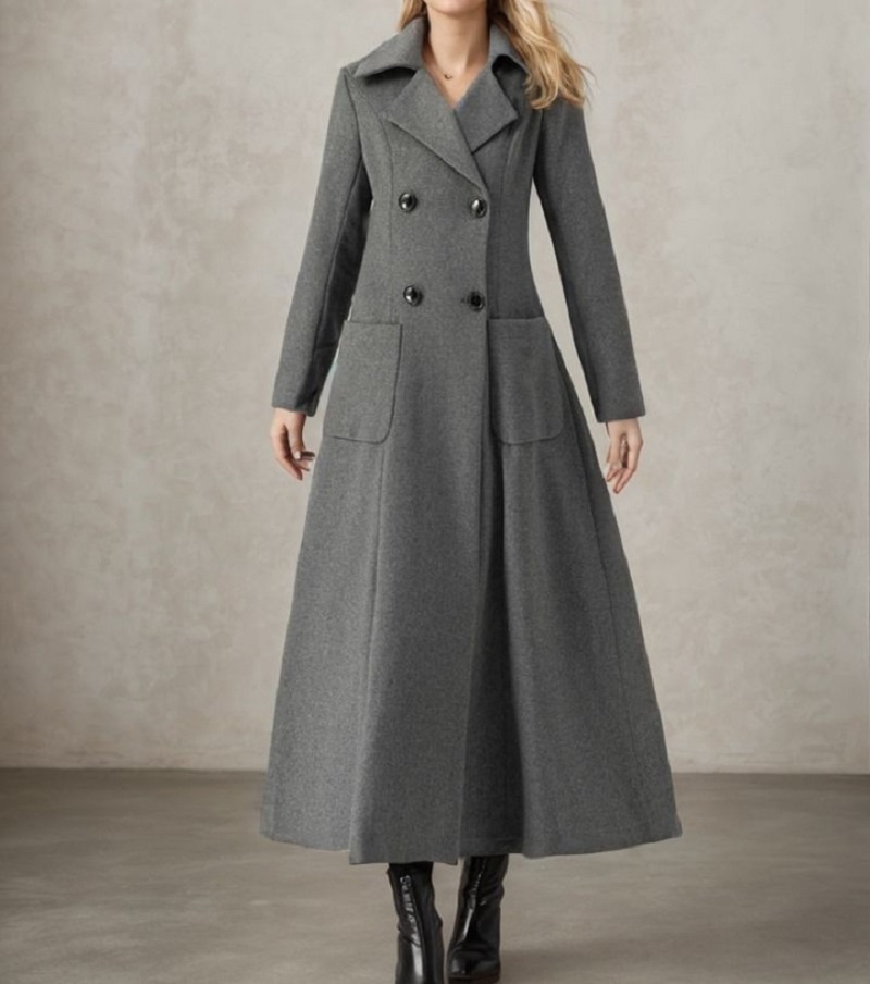 Damska szara długa kurtka wełn – Tailored Coat Wool recenzja i cena