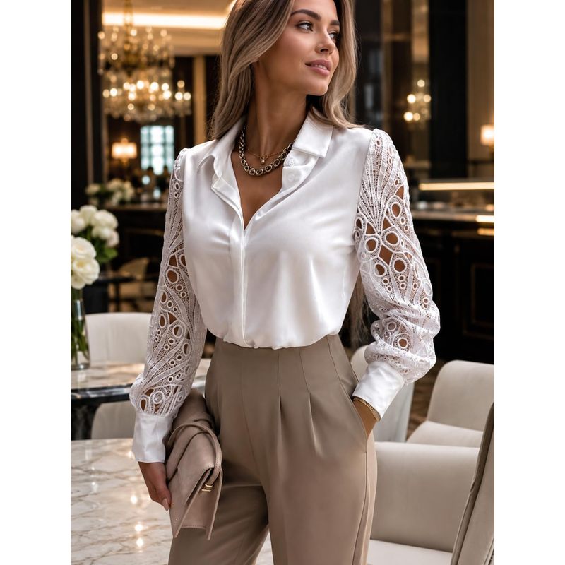 Damska satynowa bluzka zapinan – Women Formal Wear For Meeting recenzja i cena